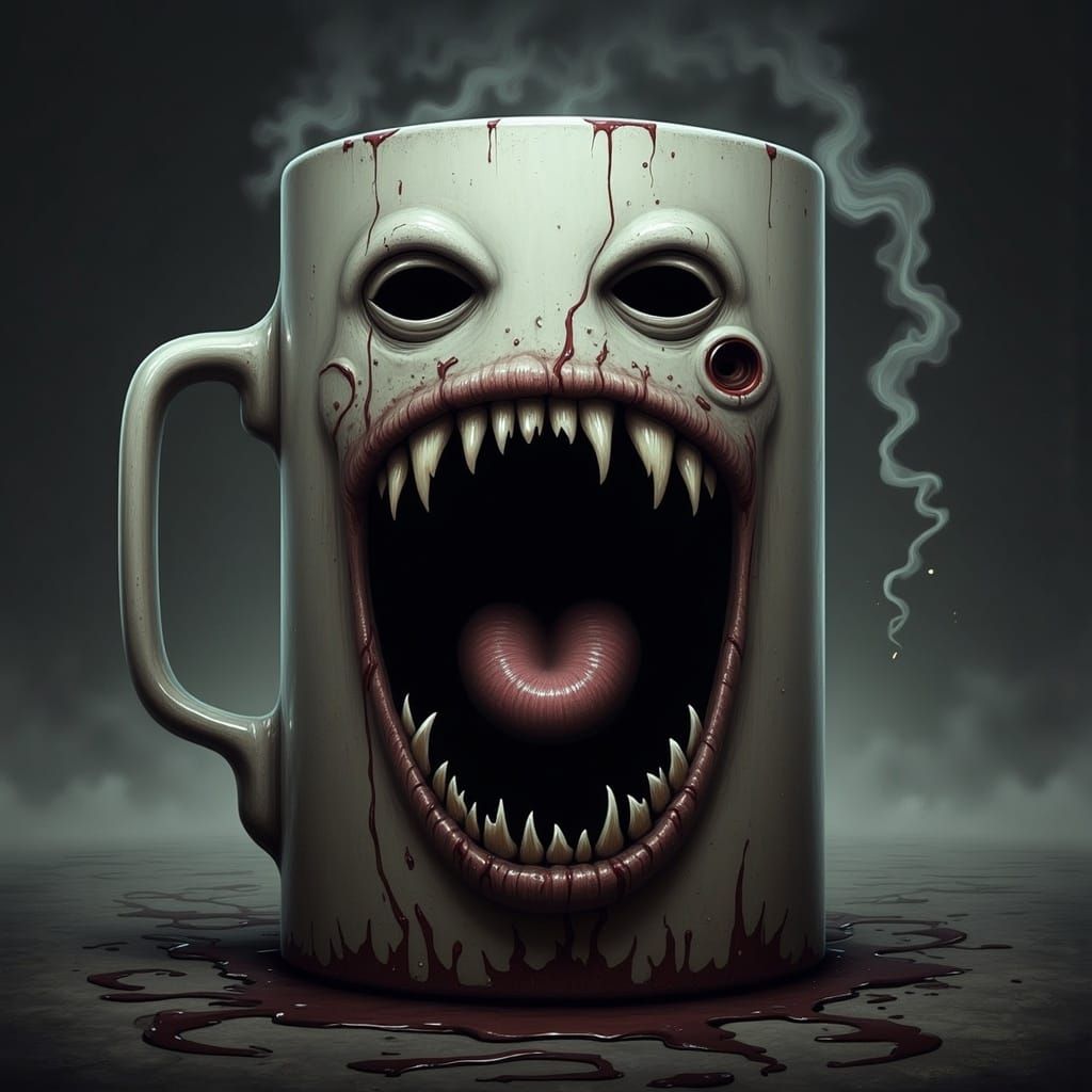 Surreal Mug Reveal in Dark Grey Abyss