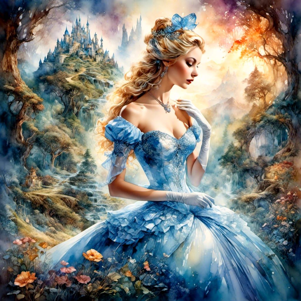 Cinderella in Wonderland: Mystical Watercolor Portrait