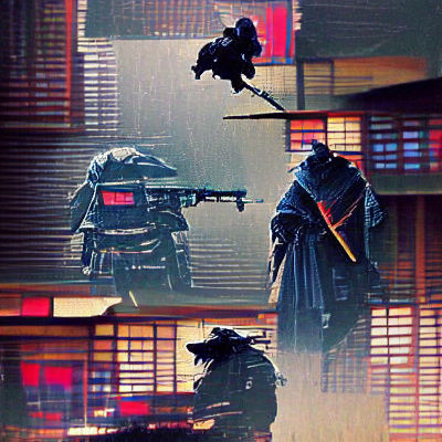 Lone Ronin in Misty Field: Digital Rendering