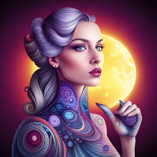 Girl Cat Doctor with Abstract Vector Fractal Elements