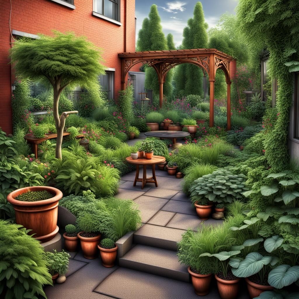 Hyperrealistic Urban Garden Oasis in HDR