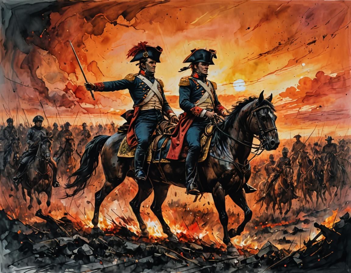 Napoleon Leads Army at Sunset, Carne Griffiths Style