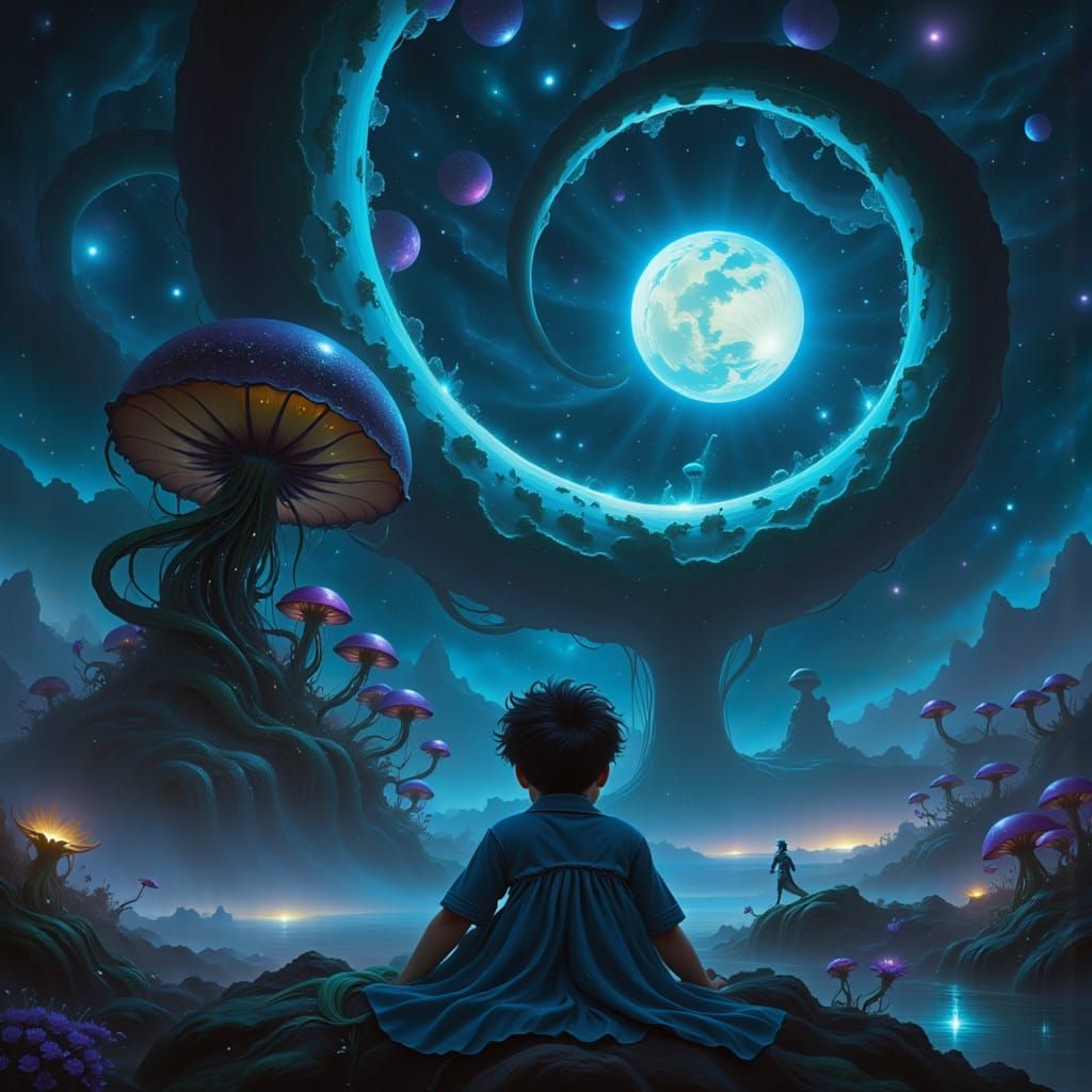 A Young Boy Sleeps, Surrounded by Whimsical Magical Creature...