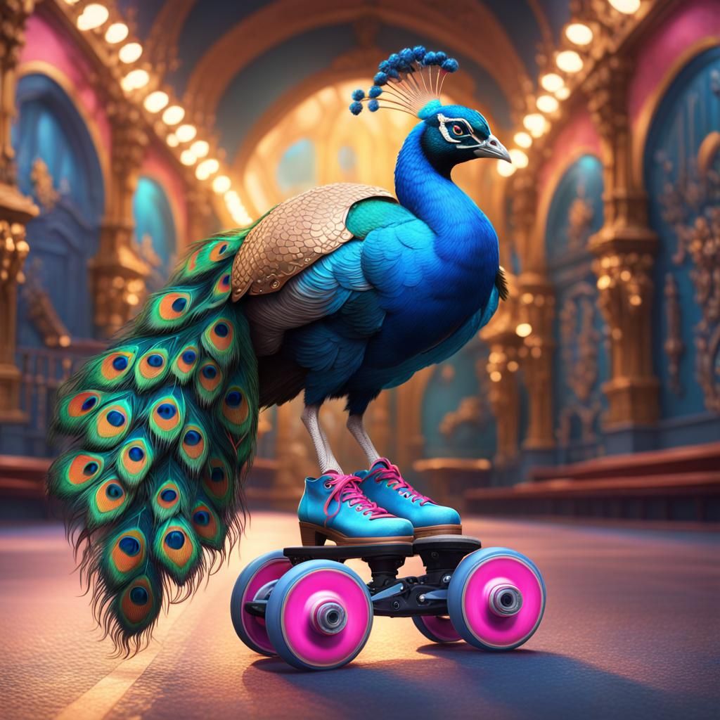 Peacock on Roller Skates: Hyperdetailed Artstation Portrait