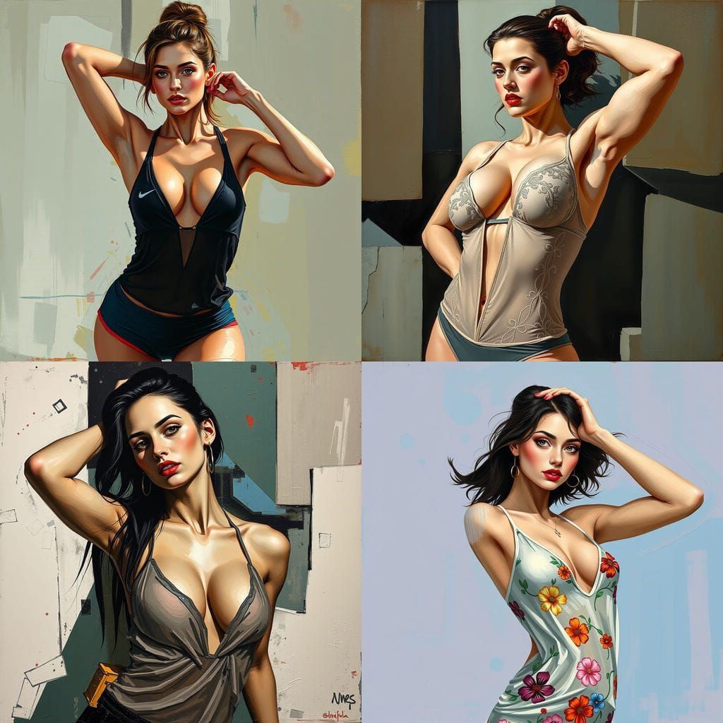 Cubist Impasto Painting: Serbian Woman in Sheer Slip