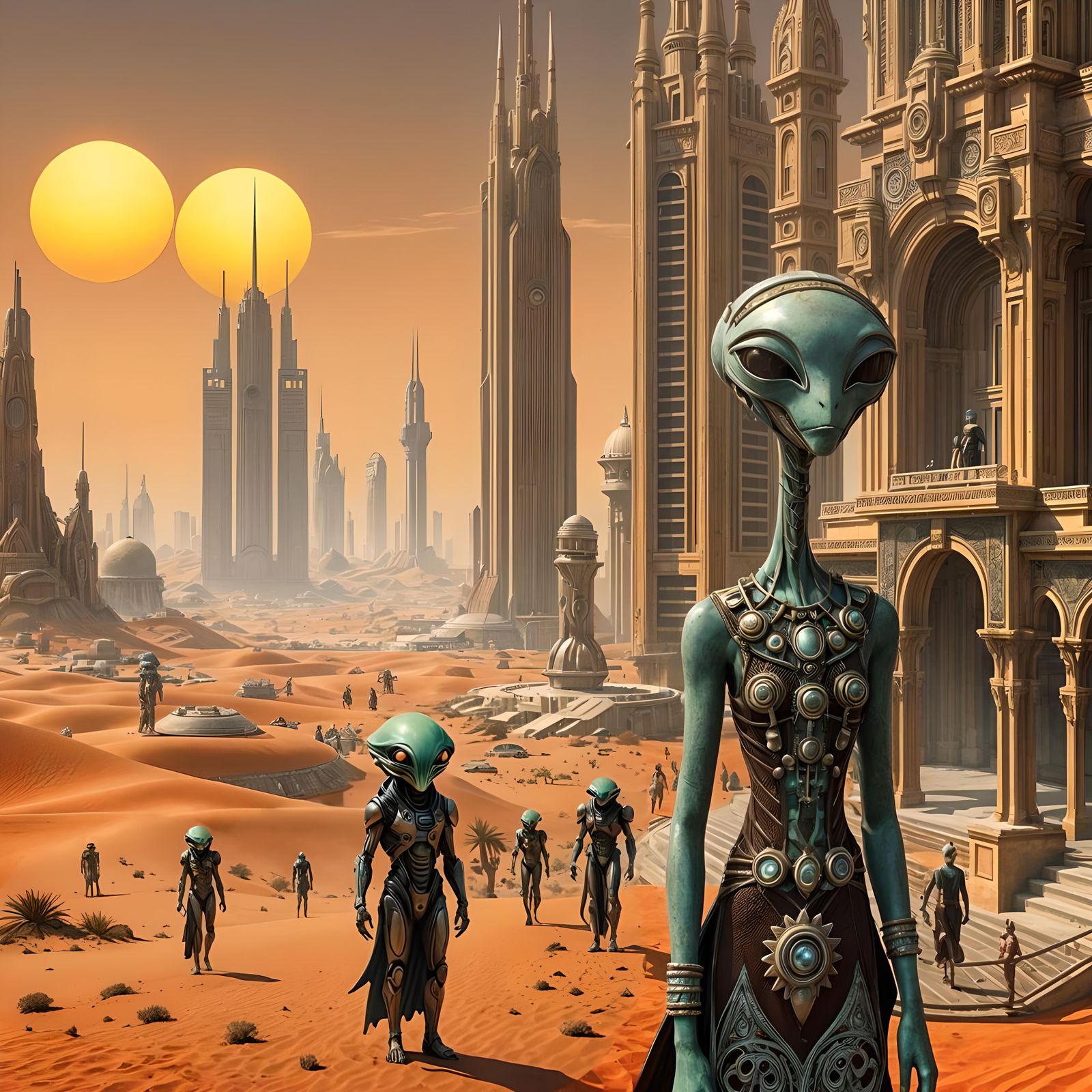 Art Deco Alien City on Desert Planet