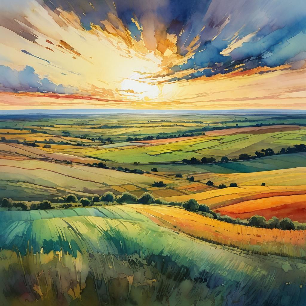 Rolling Plains in Gouache Watercolor Style