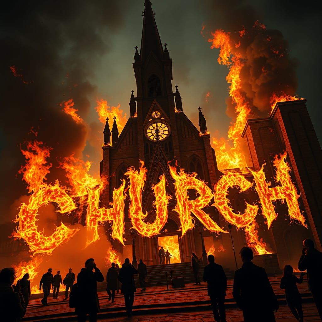 Gothic Church in Inferno as Fantasy Concept Art