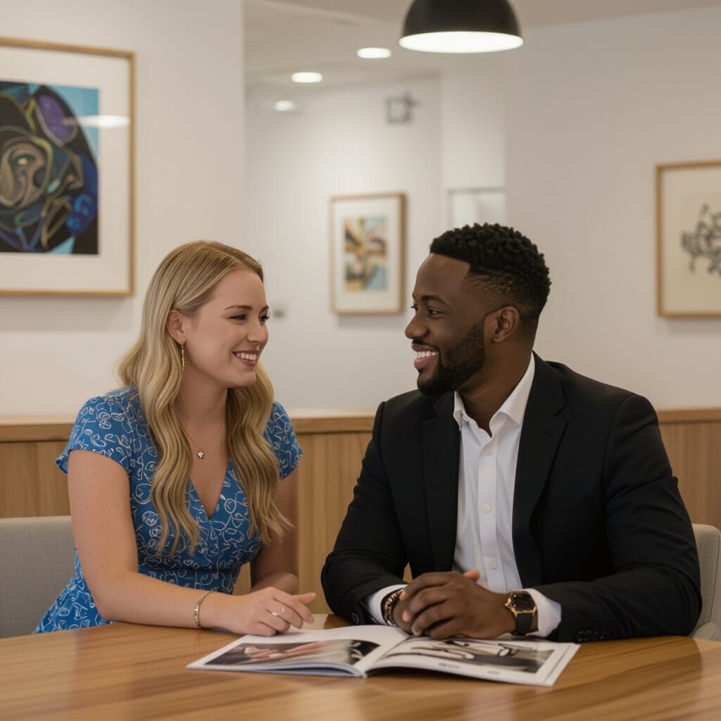 Elegant Art Consultation Scene in Realistic Style