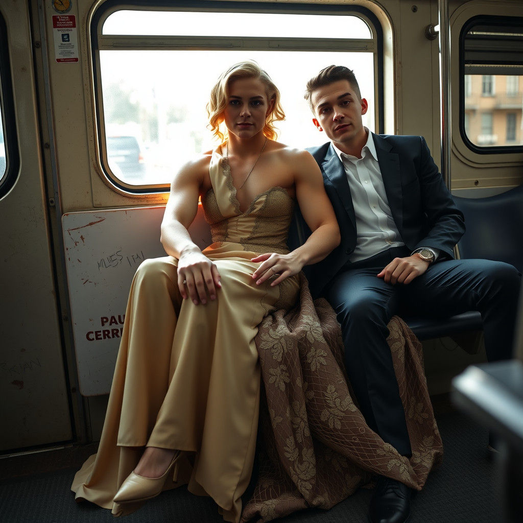 Cross-Dressed Model on Bus, Fashion Photography Aesthetic