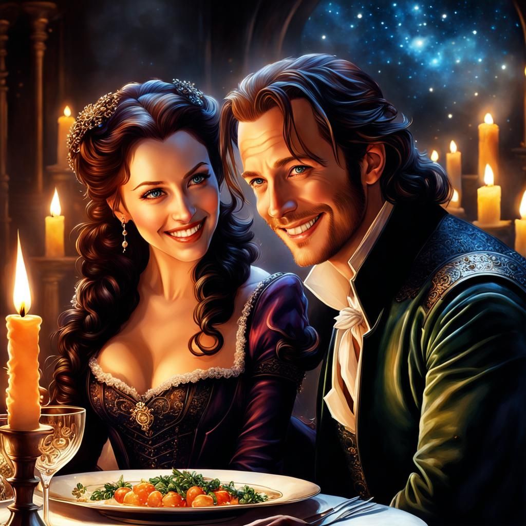 Van Helsing and Anna Valerious falling in love over a candlelit dinner