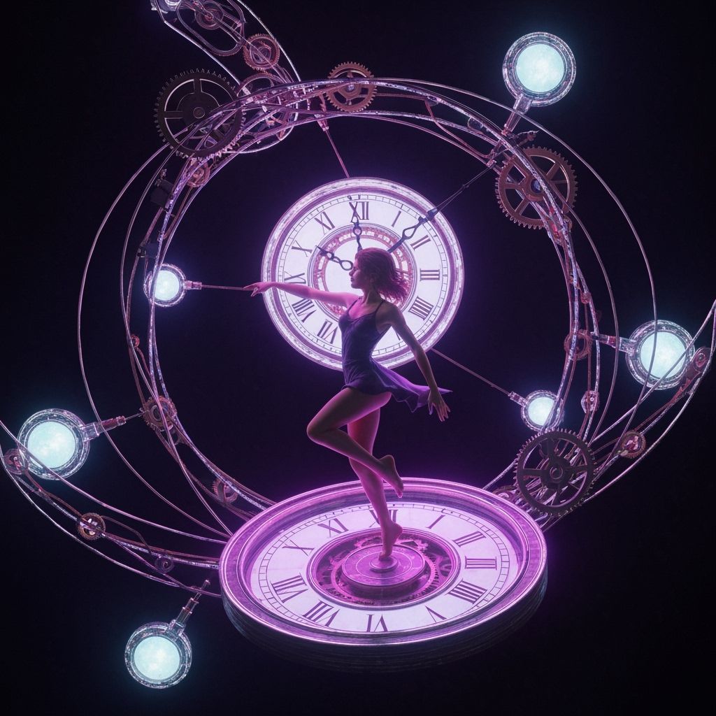 Dancing Through Time: A Neon Clockwork Dream