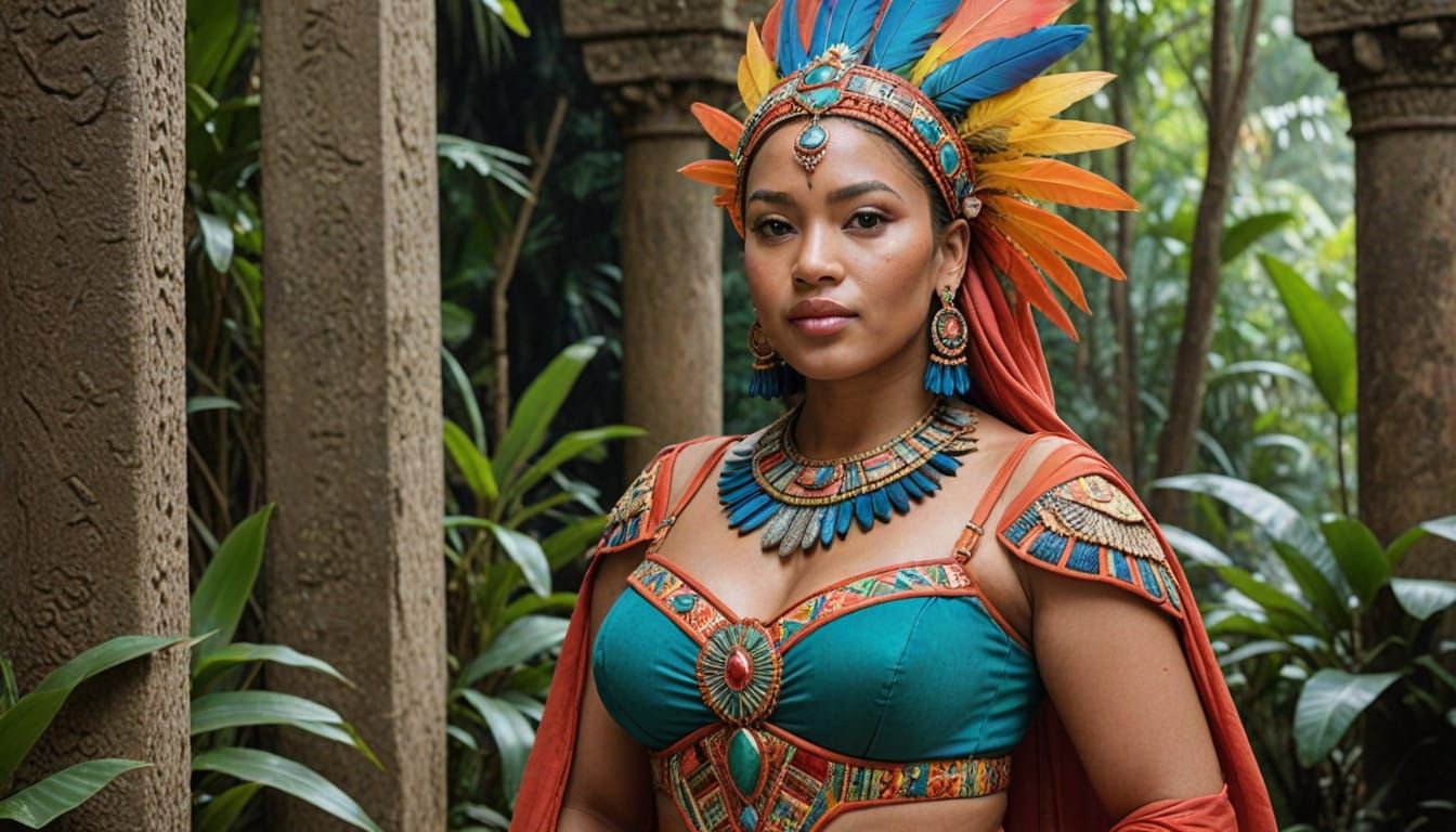 Regal Mayan Warrior Queen in Traditional Attire
