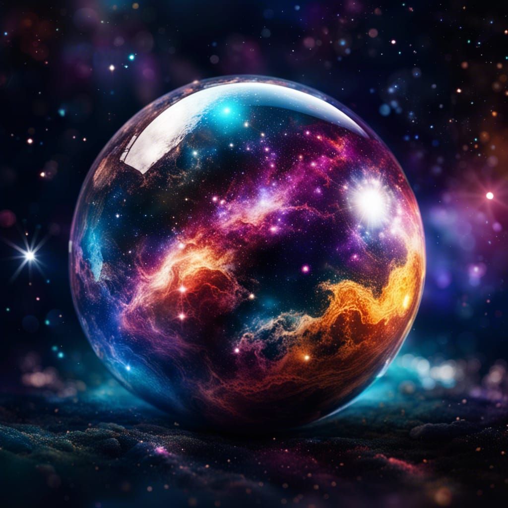 crystall ball containing galaxies nebula
