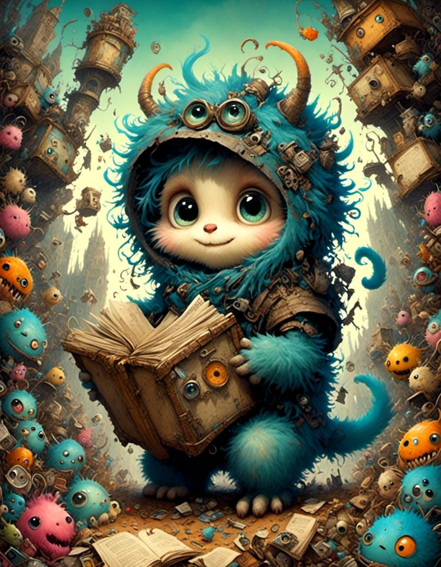 Cute Adorable Monster with Huge Eyes in Animation Style