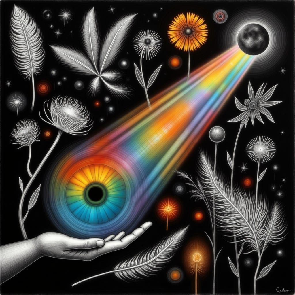 <lora:Pixadraw 2024:1.0> <lora:Enchanted Trees 2:1.0> <lora:Mod-i-fey:1.0> create a photogram of a hand holding a prism...