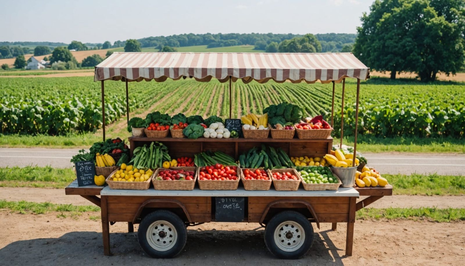 Bustling Roadside Food Stand with Fresh Produce