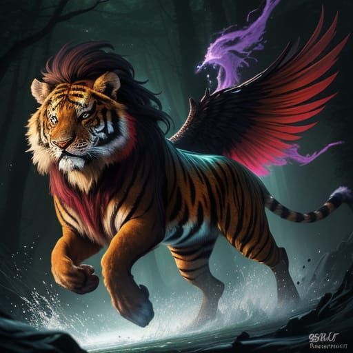 Mythical Hybrid Beast in Ethereal Forest Splash Art