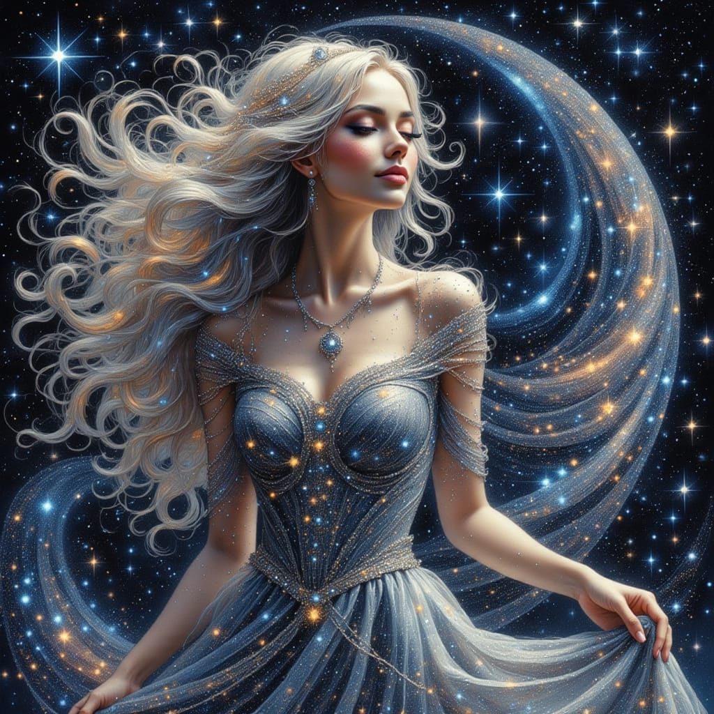 Enchanting Star Goddess in Cosmic Splendor
