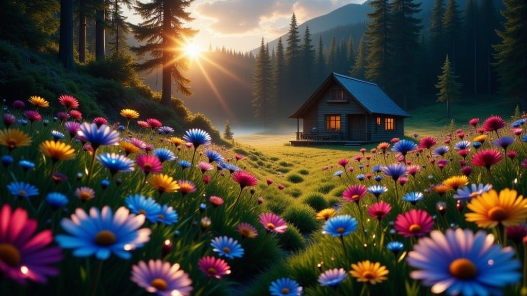 Vibrant Wildflowers Bloom in Morning Sunlight