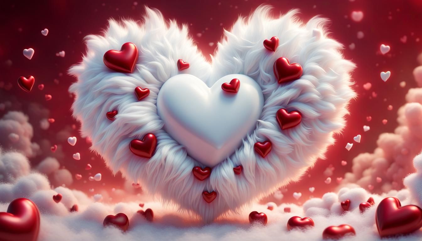 fluffy shiny heart white red shiny hearts Playful. Cute. Flu...