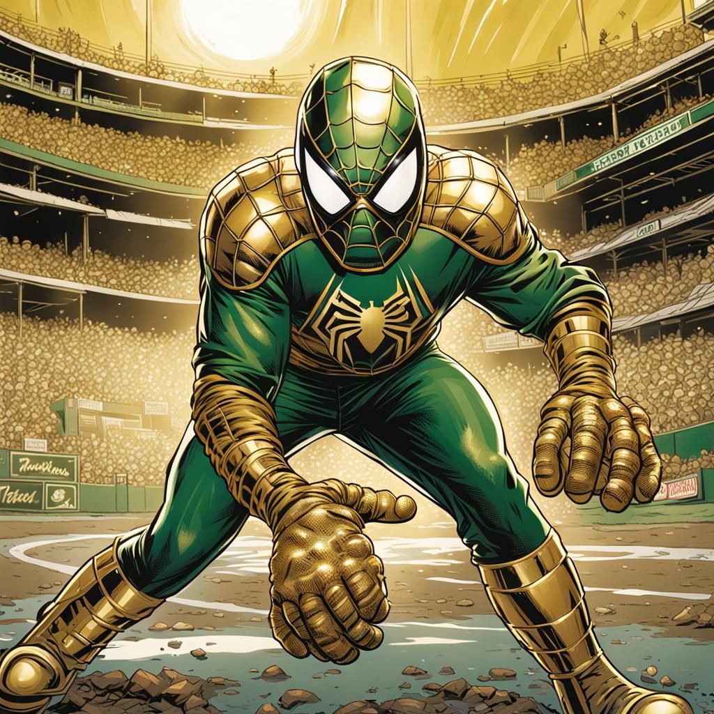 Spiderman as Baseball Catcher in Comic Book Art