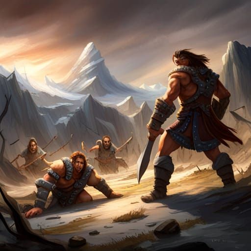 Barbarian Warriors Clash in Epic Orc Battle