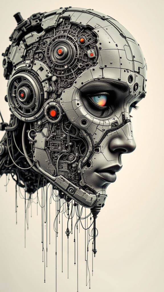 Surrealist Collage: Man's Cracked Mechanical Head