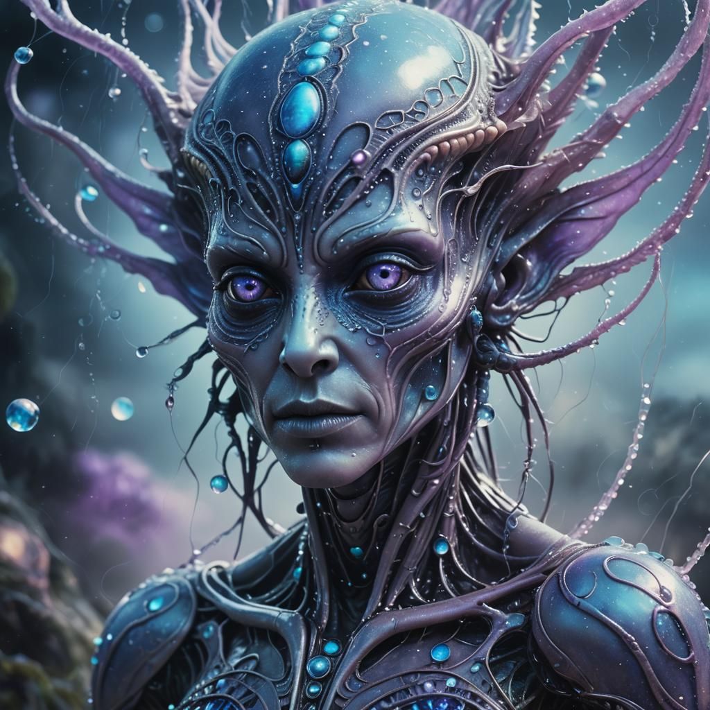 Surreal Alien with Bioluminescent Markings in Ethereal Style