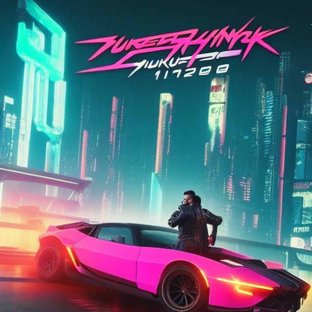 Neon Car on Cyberpunk City Bridge