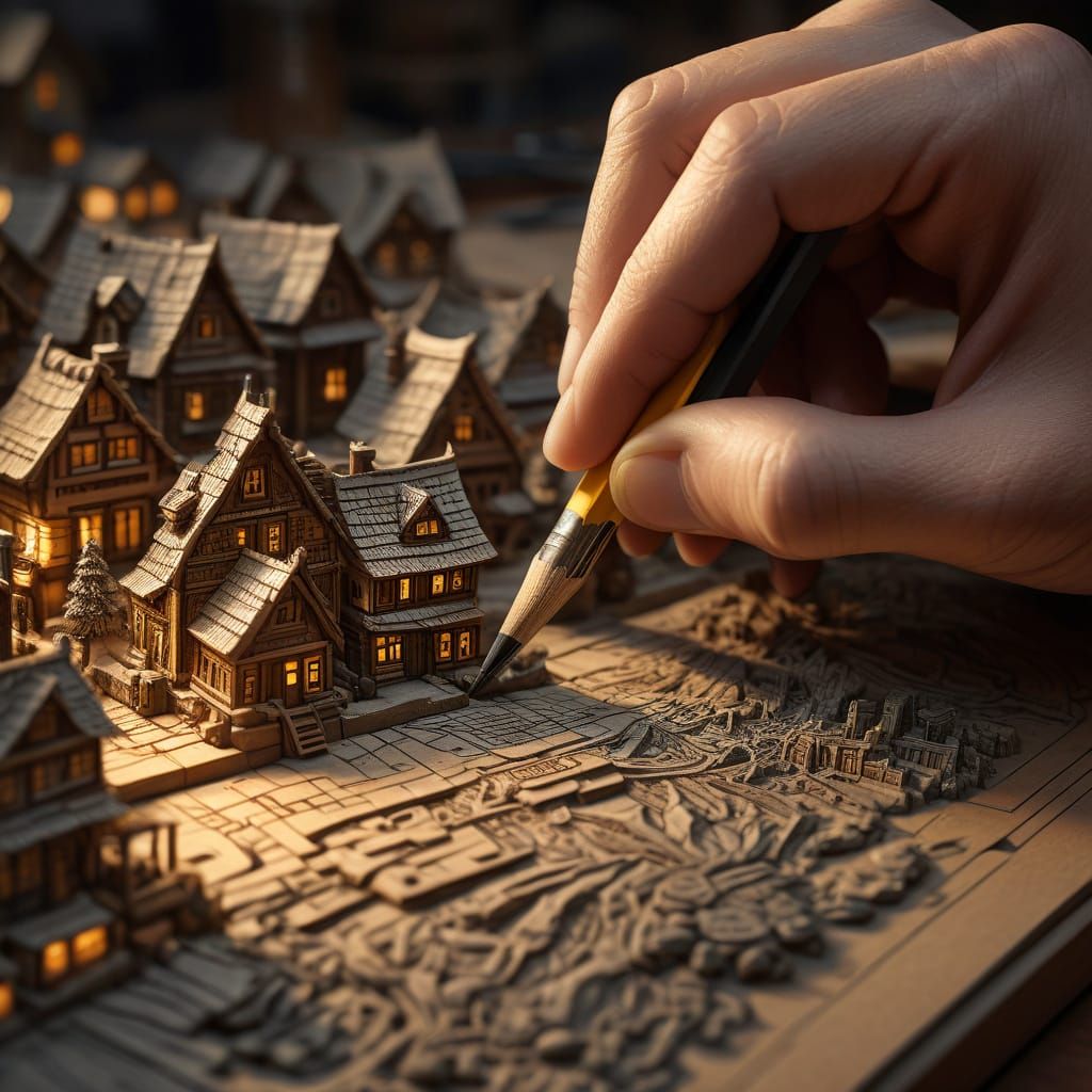 Craftsman Carves Village Scene on Pencil Tip