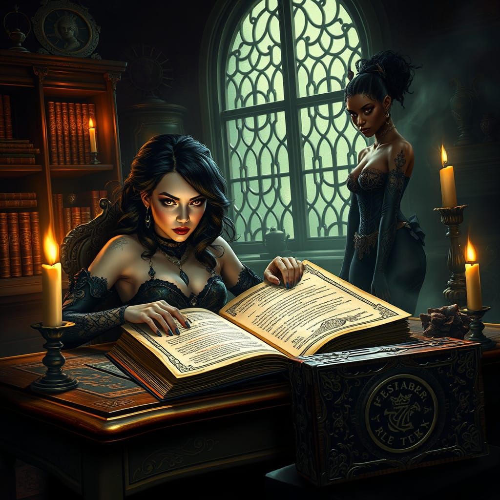 Mystical Study Room with Webvixen Scholars and Ancient Tomes