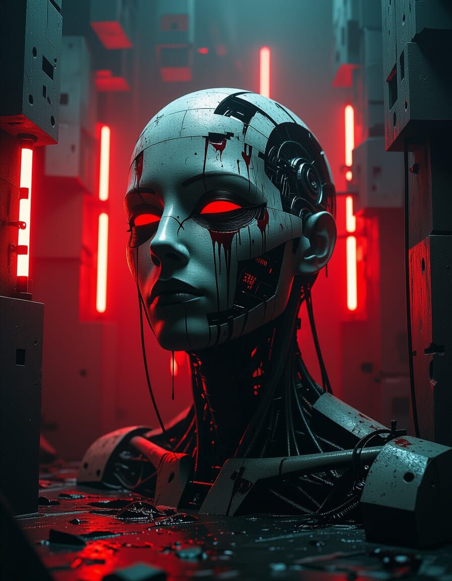 Surreal, biomechanical dark art masterpiece, blending cubic ...