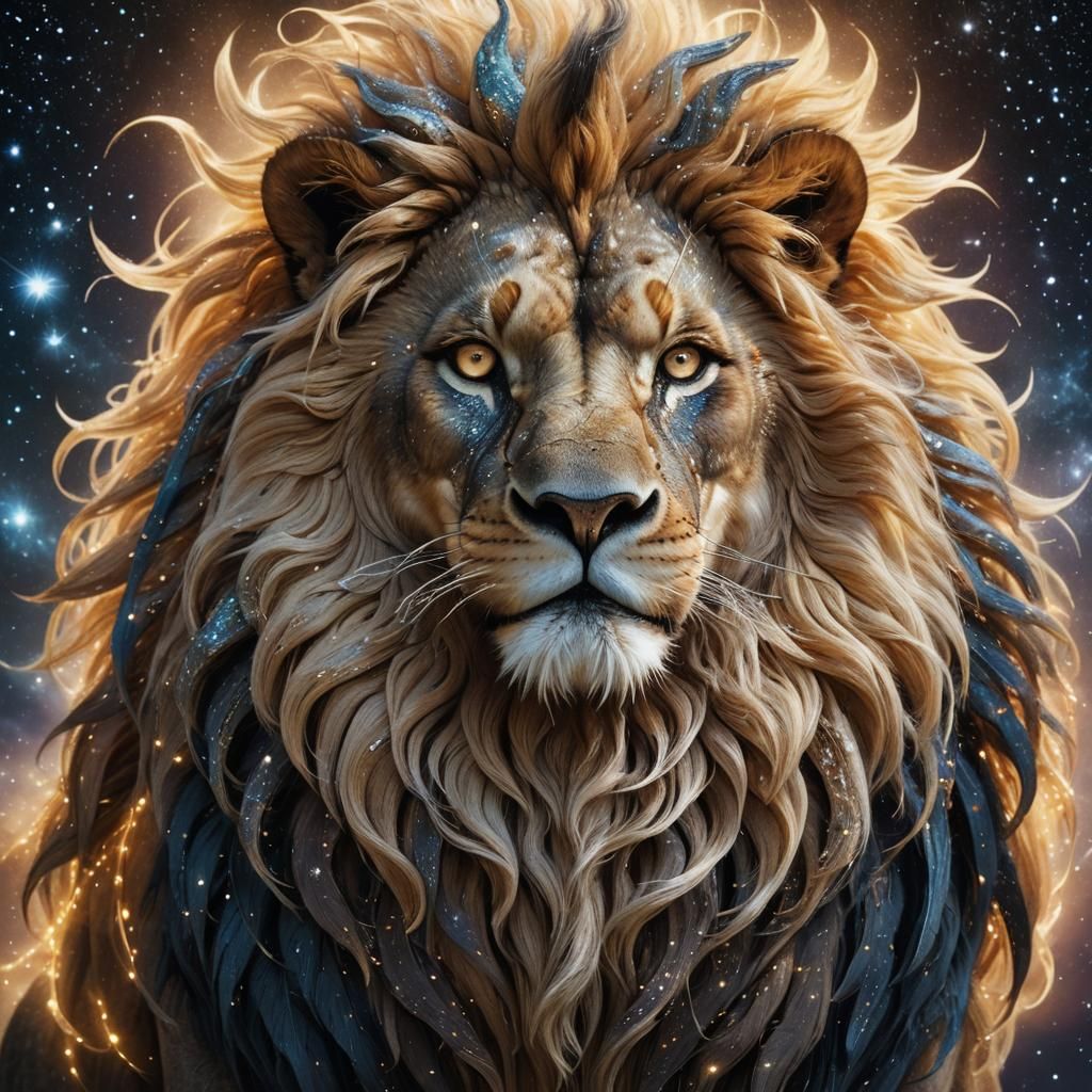 Celestial Lion-Dragon in Starry Neo-Noir Scene