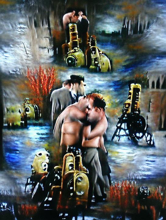 Passionate Steampunk Kiss: A Film Noir Impression
