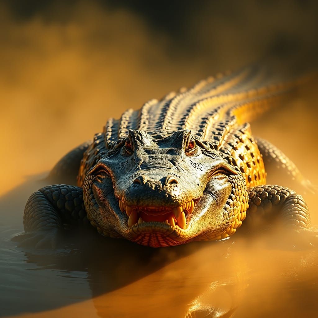 Confident Crocodile in Vibrant, Atmospheric Lighting
