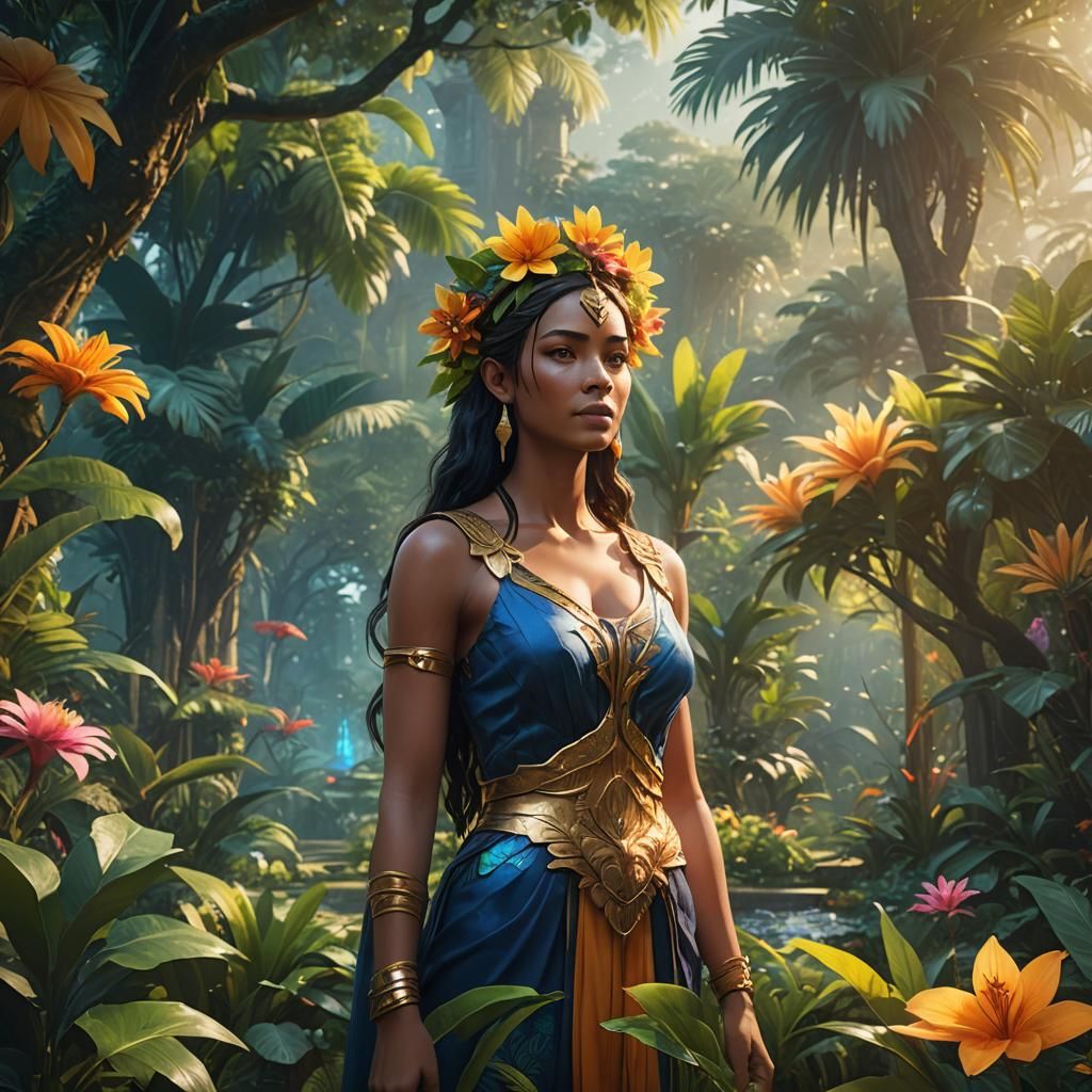 Goddess in Paradise Garden, Fantasy Matte Painting