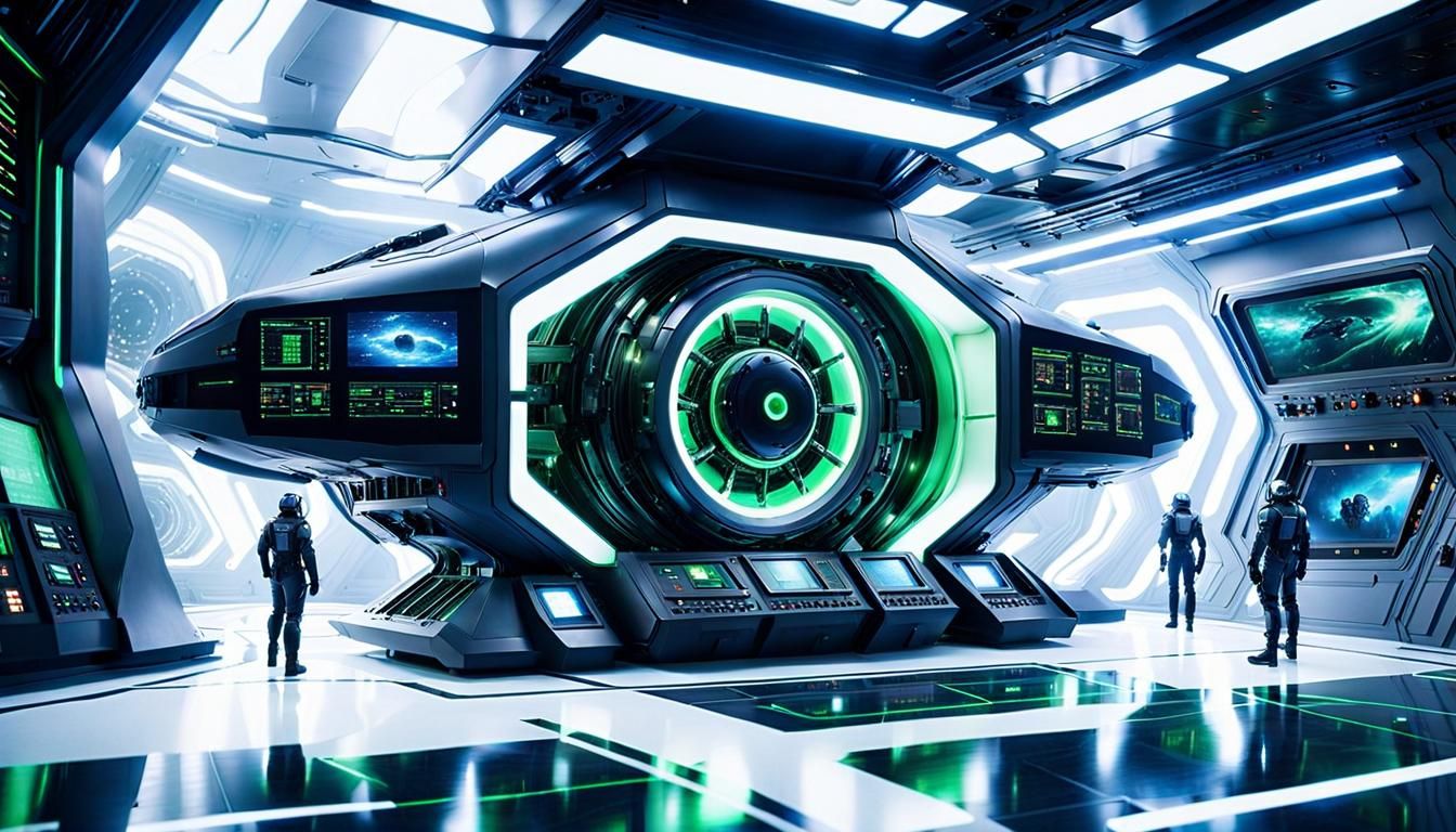 Futuristic Spacecraft Engine Room in Cyberpunk Style