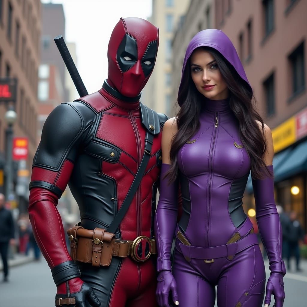 Deadpool and Mileena in Cityscape