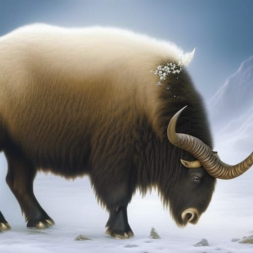 Ethereal Muskox Unicorn in Fantasy Landscape