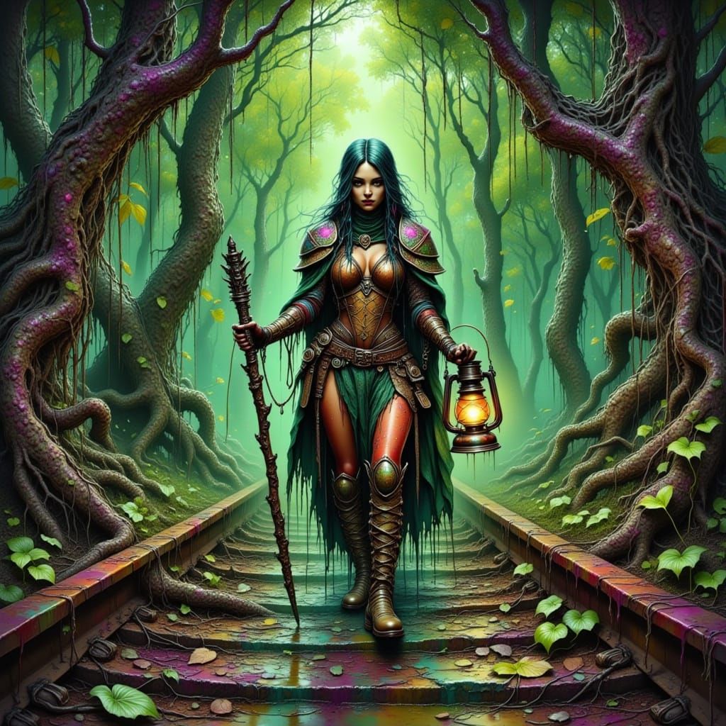 Ironroot Warden in Textured Mixed-Media Style