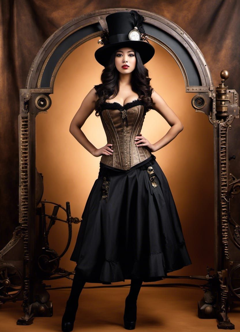 Steampunk Indonesian Woman in Clockwork Setting