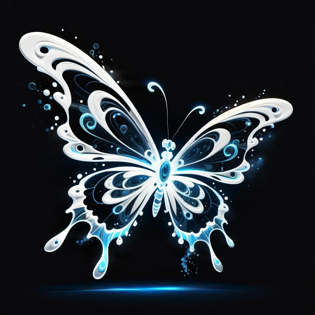 Bioluminescent Butterfly in White and Blue Palette