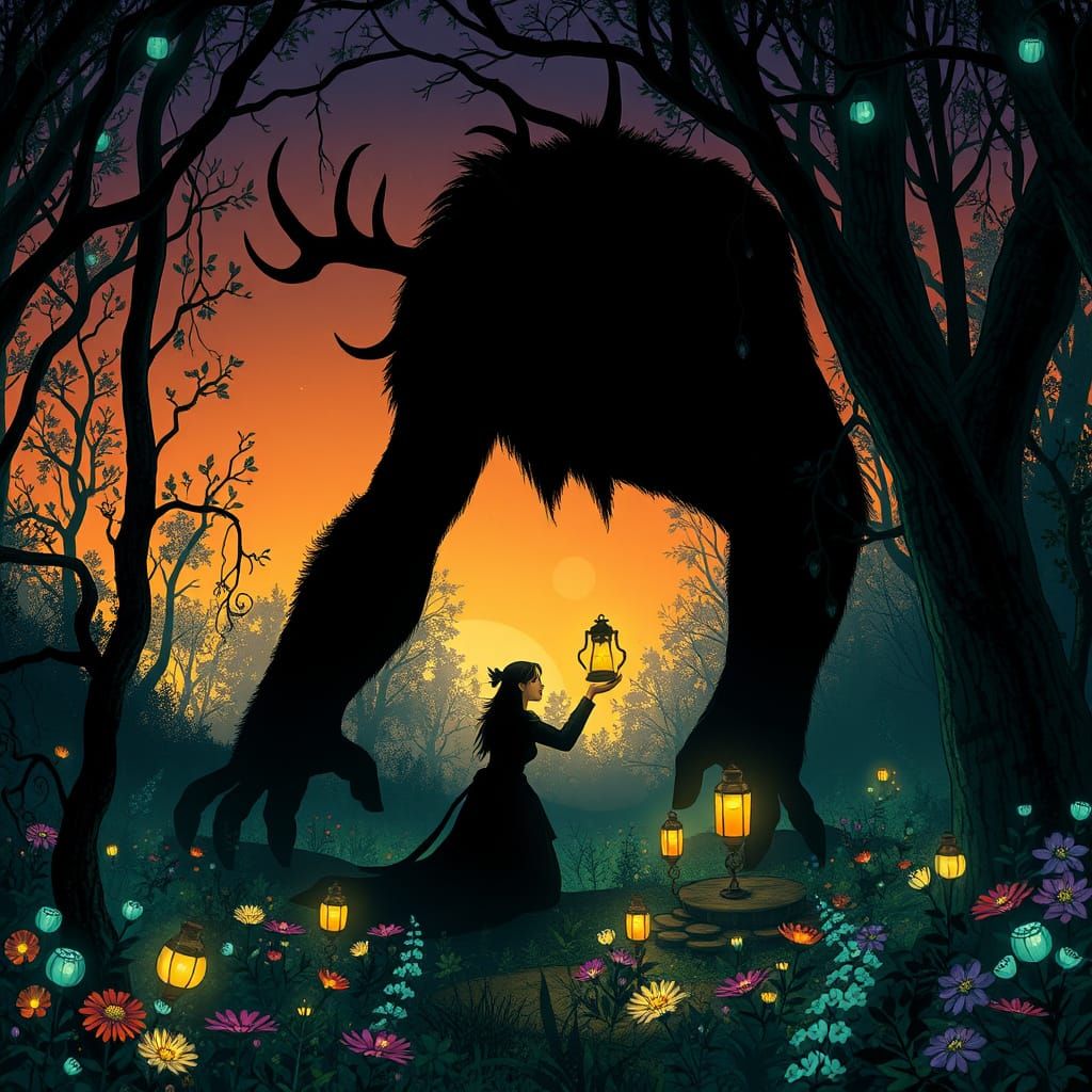 Antlered Giant Lights Lanterns in Ethereal Grove