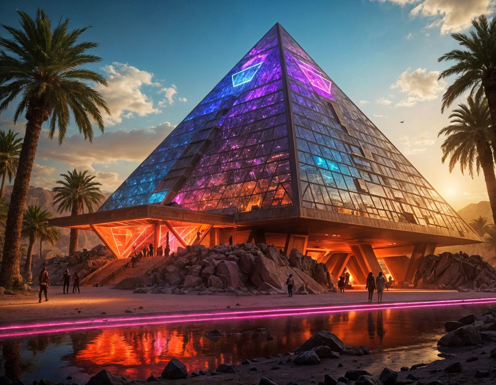 Hi-Tech Pyramid Oasis on Alien Planet