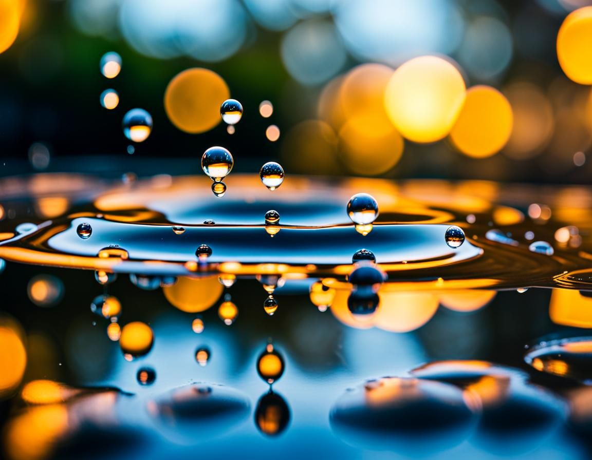 Raindrop Splash: Hyperrealistic Close-Up with Bokeh