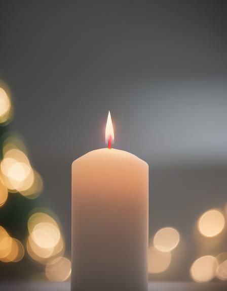 Festive Christmas Candle with Bokeh Lighting