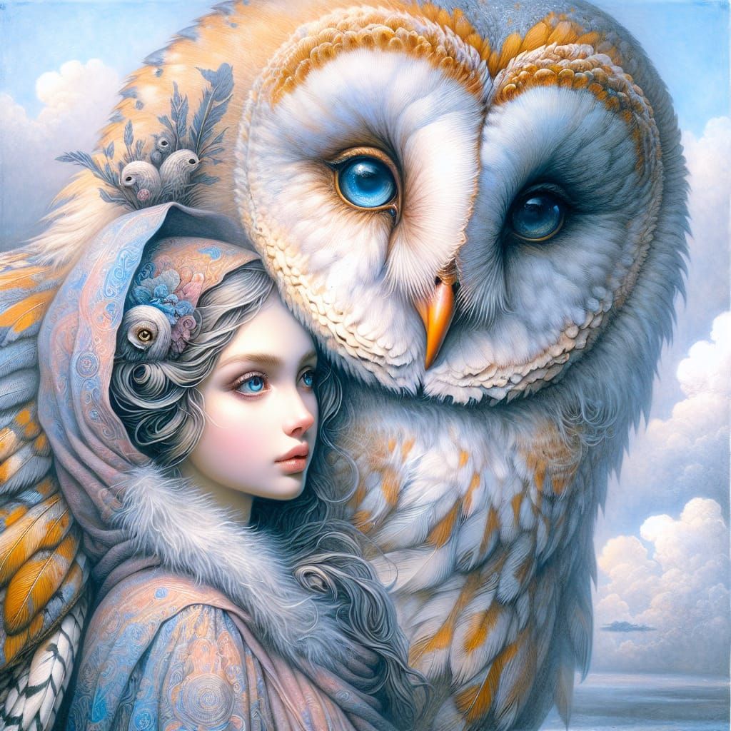 Sirin: Mythological Owl-Woman in Mixed Media Art