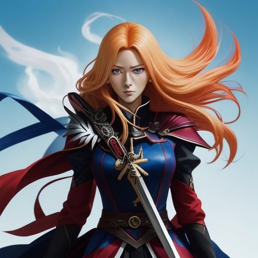 Swords Piercing Heart with Blonde Woman: Anime Style