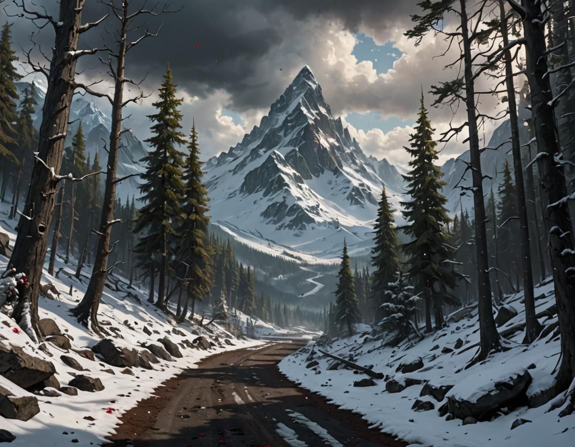 Snowy Path Aftermath: Dark Fantasy Concept Art